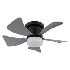 Stropní ventilátor, kov černý matný, plast šedý/bílý, stmívatelný, několik úrovní nástěnným vypínačem, dálkové ovládání, baterie 1x CR2025, 15m², ø: 400mm, V: 126mm, včetně LED 9W 230V, zdroj 1000lm, výkon 800lm, CCT 2700-6500K