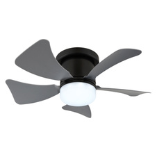 Stropní ventilátor, kov černý matný, plast šedý/bílý, stmívatelný, několik úrovní nástěnným vypínačem, dálkové ovládání, baterie 1x CR2025, 15m², ø: 400mm, V: 126mm, včetně LED 9W 230V, zdroj 1000lm, výkon 800lm, CCT 2700-6500K