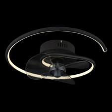 Stropní ventilátor, kov černý/hliník černý matný, plast bílý/kouřový, stmívatelný, několik úrovní nástěnným vypínačem, paměť, dálkové ovládání, 20m², ø: 450mm V: 139mm, ø lopatek: 280mm, LED 30W 230V, zdroj 215-3370lm, výkon 105-1660lm, CCT2700-6500K
