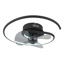 Stropní ventilátor, kov černý/hliník černý matný, plast bílý/kouřový, stmívatelný, několik úrovní nástěnným vypínačem, paměť, dálkové ovládání, 20m², ø: 450mm V: 139mm, ø lopatek: 280mm, LED 30W 230V, zdroj 215-3370lm, výkon 105-1660lm, CCT2700-6500K