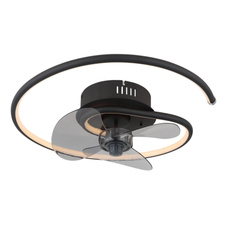 Stropní ventilátor, kov černý/hliník černý matný, plast bílý/kouřový, stmívatelný, několik úrovní nástěnným vypínačem, paměť, dálkové ovládání, 20m², ø: 450mm V: 139mm, ø lopatek: 280mm, LED 30W 230V, zdroj 215-3370lm, výkon 105-1660lm, CCT2700-6500K