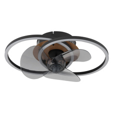 Stropní ventilátor, kov černý/imitace dřeva,plast bílý/kouřový, stmívatelný, více úrovní nástěnným vypínačem, paměť, dálkové ovládání, 20m², DxŠxV: 420x280x144mm, lopatky ø: 280mm, LED 24W 230V, zdroj 150-2800lm, výkon 28-490lm, CCT2700-6500K