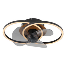 Stropní ventilátor, kov černý/imitace dřeva,plast bílý/kouřový, stmívatelný, více úrovní nástěnným vypínačem, paměť, dálkové ovládání, 20m², DxŠxV: 420x280x144mm, lopatky ø: 280mm, LED 24W 230V, zdroj 150-2800lm, výkon 28-490lm, CCT2700-6500K