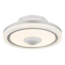 Stropní ventilátor, kov bílý, hliník, plast bílý, stmívatelný, několik úrovní pomocí nástěnného spínače, paměť, dálkové ovládání, 25m², ø: 50cm, výška: 18cm, včetně LED 40W 230V, zdroj 4100lm, výstup 2800lm, CCT 2700-6500K