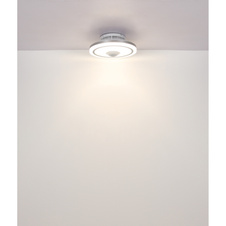 Stropní ventilátor, kov bílý, hliník, plast bílý, stmívatelný, několik úrovní pomocí nástěnného spínače, paměť, dálkové ovládání, 25m², ø: 50cm, výška: 18cm, včetně LED 40W 230V, zdroj 4100lm, výstup 2800lm, CCT 2700-6500K