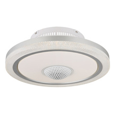 Stropní ventilátor, kov bílý, hliník, plast bílý, stmívatelný, několik úrovní pomocí nástěnného spínače, paměť, dálkové ovládání, 25m², ø: 50cm, výška: 18cm, včetně LED 40W 230V, zdroj 4100lm, výstup 2800lm, CCT 2700-6500K