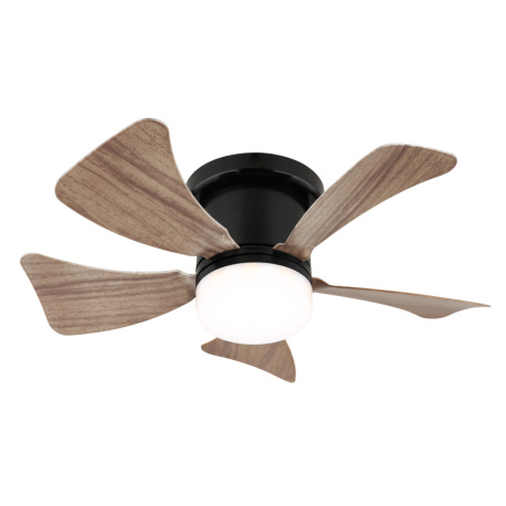 Stropní ventilátor, černý matný kov, imitace tmavého dřeva/bílá, stmívatelný, několik úrovní nástěnným vypínačem, dálkové ovládání, 15m², ø: 400mm V: 126mm, LED 9W 230V, zdroj 1000lm, výkon 800lm, CCT2700-6500K