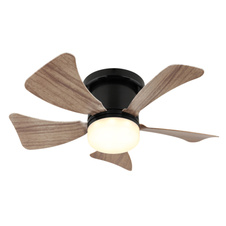 Stropní ventilátor, černý matný kov, imitace tmavého dřeva/bílá, stmívatelný, několik úrovní nástěnným vypínačem, dálkové ovládání, 15m², ø: 400mm V: 126mm, LED 9W 230V, zdroj 1000lm, výkon 800lm, CCT2700-6500K