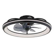 Stropní ventilátor, kov černý mat, akryl bílý, plast kouřový, stmívatelný, několik úrovní nástěnným vypínačem, paměť, noční světlo, časovač, dálkové ovládání, 30m², ø: 500mm V: 140mm, LED 40W 230V, zdroj 460-5000lm, výkon 188-2080lm, CCT3000-6500K
