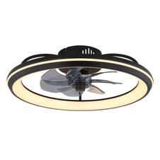 Stropní ventilátor, kov černý mat, akryl bílý, plast kouřový, stmívatelný, několik úrovní nástěnným vypínačem, paměť, noční světlo, časovač, dálkové ovládání, 30m², ø: 500mm V: 140mm, LED 40W 230V, zdroj 460-5000lm, výkon 188-2080lm, CCT3000-6500K