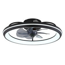 Stropní ventilátor, kov černý mat, akryl bílý, plast kouřový, stmívatelný, několik úrovní nástěnným vypínačem, paměť, noční světlo, časovač, dálkové ovládání, 30m², ø: 500mm V: 140mm, LED 40W 230V, zdroj 460-5000lm, výkon 188-2080lm, CCT3000-6500K