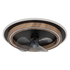 Stropní ventilátor, kov černý mat, MDF vzhled dřeva tmavý, plast bílý/kouřový, stmívatelný, několik úrovní nástěnným vypínačem, paměť, dálkové ovládání, 15m², ø: 500mm V: 135mm, LED 32W 230V, zdroj 320-3200lm, výkon 120-1200lm, CCT 2700-6500K