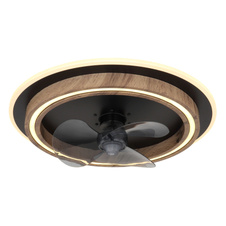 Stropní ventilátor, kov černý mat, MDF vzhled dřeva tmavý, plast bílý/kouřový, stmívatelný, několik úrovní nástěnným vypínačem, paměť, dálkové ovládání, 15m², ø: 500mm V: 135mm, LED 32W 230V, zdroj 320-3200lm, výkon 120-1200lm, CCT 2700-6500K