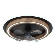 Stropní ventilátor, kov černý mat, MDF vzhled dřeva tmavý, plast bílý/kouřový, stmívatelný, několik úrovní nástěnným vypínačem, paměť, dálkové ovládání, 15m², ø: 500mm V: 135mm, LED 32W 230V, zdroj 320-3200lm, výkon 120-1200lm, CCT 2700-6500K