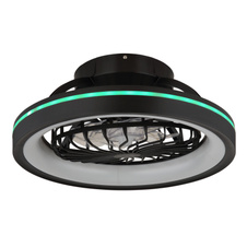 Stropní ventilátor, plast černobílý, stmívatelný, více úrovní nástěnným vypínačem, paměť, noční světlo, časovač, dálkové ovládání, 25m², ø: 480mm, V: 200mm, LED 40W+RGB LED 6W 230V, zdroj 3600lm, výkon 2400lm, CCT 2700-6500K