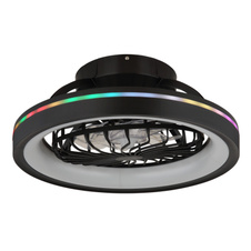 Stropní ventilátor, plast černobílý, stmívatelný, více úrovní nástěnným vypínačem, paměť, noční světlo, časovač, dálkové ovládání, 25m², ø: 480mm, V: 200mm, LED 40W+RGB LED 6W 230V, zdroj 3600lm, výkon 2400lm, CCT 2700-6500K