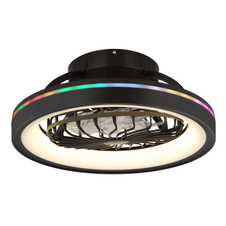 Stropní ventilátor, plast černobílý, stmívatelný, více úrovní nástěnným vypínačem, paměť, noční světlo, časovač, dálkové ovládání, 25m², ø: 480mm, V: 200mm, LED 40W+RGB LED 6W 230V, zdroj 3600lm, výkon 2400lm, CCT 2700-6500K