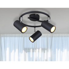 Stropní svítidlo, kov černý matný, chrom, Ø:25cm, V:13,5cm, bez žárovek 3xGU10, max. 25W 230V