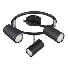 Stropní svítidlo, kov černý matný, chrom, Ø:25cm, V:13,5cm, bez žárovek 3xGU10, max. 25W 230V