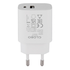 Matný bílý plast, síťová zástrčka 5W 5V DC/1A s výstupem USB A a USB-C, DxŠxV:8x4x2,9cm