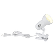 Stolní lampa, klipsové, kov bílý, bílý plast, nastavitelné, vypínač, ŠxV: 16x21cm, bez žárovky 1xE27, max. R63 40W 230V.