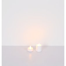 Dekorativní lampa, bílý plast/satén, vypínač, efekt ohně, včetně baterie 1xCR2032 210mAh, sada 16 ks s 10 malými a 6 velkými svíčkami, cca 100 hodin svícení. , ø: 37mm, výška 3,5cm/5,5cm, LED 0,02W 3V, zdroj 4lm, výkon 3lm, 2300K.