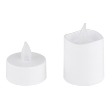 Dekorativní lampa, bílý plast/satén, vypínač, efekt ohně, včetně baterie 1xCR2032 210mAh, sada 16 ks s 10 malými a 6 velkými svíčkami, cca 100 hodin svícení. , ø: 37mm, výška 3,5cm/5,5cm, LED 0,02W 3V, zdroj 4lm, výkon 3lm, 2300K.