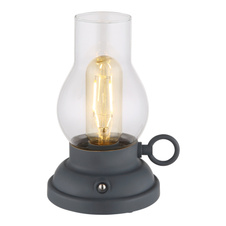 Dekorativní svítidlo, plast antracit mat, čiré sklo, plast jantar, dotykový stmívač, bez adaptéru, USB-A 2.0 - USB-C, bat. CR18650 1200mAh 3,7V, svítí při nabíjení, DxŠxVxH: 125x107x175mm, kabel 1000mm, LED 1W 230V,zdroj 80lm,výkon 65lm, 2700K