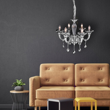 Lustr, kov, chrom, sklo, K5 křišťály kouřové, Ø: 620, V: 1450, bez žárovek 6xE14, max. 40W 230V