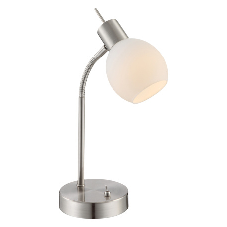 Stolní lampa, nikl matný, sklo bílé, flexo, včetně 10768, spínač, včetně 1xE14 LED 3W 230V