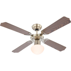 Stropní ventilátor, stará mosaz, 3 rychlosti, 2 směry otáčení, tahový vypínač, motor 50W, Ø:107cm, V:42cm, bez žárovky 1xE27, max. 60W 230V.