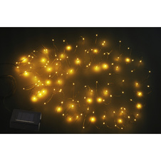 Solární řetěz plast čirý, černé, vypínač, součástí balení baterie AA 600mAh 1,2V, IP44, solární panel samostatně, vzdálenost LM 10cm, Ø2mm, délka kabelu 1500mm, vč.120x LED 0,06W 3,2V