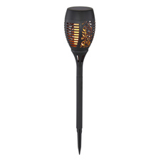 Solární svítidlo, plast černý, plast černý satinovaný, pochodeň s hrotem na zapíchnutí do země, efekt hořícího ohně, 2 ks v balení, IP44, vypínač, včetně baterie 1xAAA 300mAh 1,2V, Ø95mm, V:500mm, včetně 36xLED 0,5W 3V, 3000K