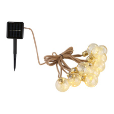 Solární světelný řetěz, plast jantarový, hnědý, vypínač, součástí balení dobíjecí baterie AA 600mAh 1,2V, IP44, DxŠxV:5700x60x106mm, vzdálenost mezi LED 300mm, počet žárovek 10, délka přívodního kabelu 3000mm, vč. LED 0,06W 3,2V, 3200K