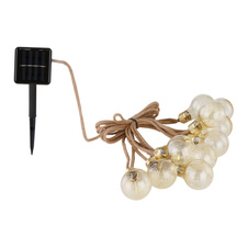 Solární světelný řetěz, plast jantarový, hnědý, vypínač, součástí balení dobíjecí baterie AA 600mAh 1,2V, IP44, DxŠxV:5700x60x106mm, vzdálenost mezi LED 300mm, počet žárovek 10, délka přívodního kabelu 3000mm, vč. LED 0,06W 3,2V, 3200K