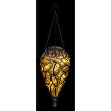 Solární svítidlo kovové černé, plast černý, ozdobná plastová jantarová kapka, IP44, kapky s ozdobou na zavěšení, Ø135mm, V:500mm, včetně 15x LED 0,06W 3,2V, 3200K