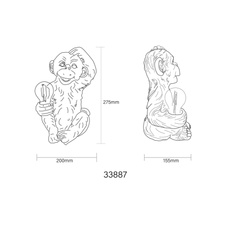 Solární svítidlo, plast šedý matný, plast čirý, vypínač, baterie AAA 300mAh 1,2V, IP44, opice, DxŠxV:20x15,5x27,5cm, včetně LED 0,024W 3V 3000K