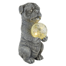 Solární svítidlo, plast šedý matný, skleněná koule čirá s efektem prasklého skla, vypínač, baterie AAA 300mAh 1,2V, IP44, pes, DxŠxV:17,5x13x29cm, včetně LED 0,024W 3V 3000K