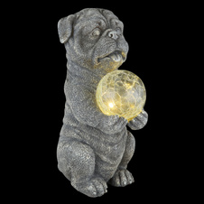 Solární svítidlo, plast šedý matný, skleněná koule čirá s efektem prasklého skla, vypínač, baterie AAA 300mAh 1,2V, IP44, pes, DxŠxV:17,5x13x29cm, včetně LED 0,024W 3V 3000K
