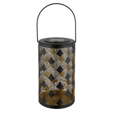 Solární svítidlo, kov černý matný, plast černý, kov zlatý, vypínač, ohnivý efekt, baterie AA 600mAh 1,2V, IP44, svítidlo k zavěšení nebo postavení, ø:12cm, V:32,5cm, včetně 20xLED 0,5W 3V 3000K