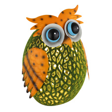 Solární svítidlo, barevný kov, zelený plast, vypínač, baterie AA 400mAh 1,2V, IP44, sova, DxŠxV:20x15x21cmm, včetně LED 0,06W 3V 3000K