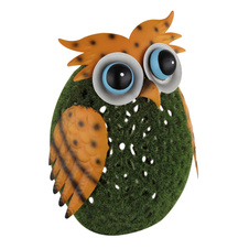 Solární svítidlo, barevný kov, zelený plast, vypínač, baterie AA 400mAh 1,2V, IP44, sova, DxŠxV:20x15x21cmm, včetně LED 0,06W 3V 3000K