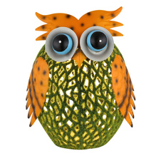 Solární svítidlo, barevný kov, zelený plast, vypínač, baterie AA 400mAh 1,2V, IP44, sova, DxŠxV:20x15x21cmm, včetně LED 0,06W 3V 3000K