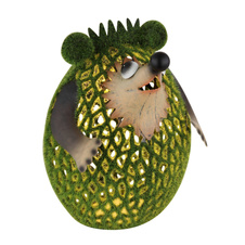 Solární svítdlo, kovové hnědé, plast zelený, vypínač, baterie AA 400mAh 1,2V, IP44, ježek, DxŠxV:16x18,5x21cm, včetně LED 0,06W 3V 3000K