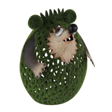 Solární svítdlo, kovové hnědé, plast zelený, vypínač, baterie AA 400mAh 1,2V, IP44, ježek, DxŠxV:16x18,5x21cm, včetně LED 0,06W 3V 3000K