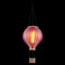 Solární svítidlo, kov černý, zlatá patina, plast růžový, saténový povrch, vypínač, ohnivý efekt, baterie AAA 300mAh 1,2V, IP44, horkovzdušný balón, ø:14cm, V:46,5cm, včetně 20xLED 0,5W 3V 1600K