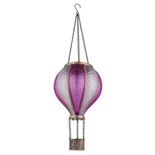 Solární svítidlo, kov černý, zlatá patina, plast růžový, saténový povrch, vypínač, ohnivý efekt, baterie AAA 300mAh 1,2V, IP44, horkovzdušný balón, ø:14cm, V:46,5cm, včetně 20xLED 0,5W 3V 1600K