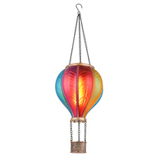 Solární svítidlo, černý kov, zlatá patina, barevný plast, vypínač, ohnivý efekt, baterie AAA 300mAh 1,2V, IP44, horkovzdušný balón, ø:14cm, V:46,5cm, včetně 20xLED 0,5W 3V 1600K