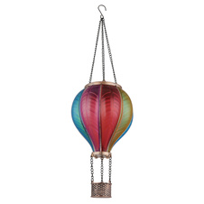 Solární svítidlo, černý kov, zlatá patina, barevný plast, vypínač, ohnivý efekt, baterie AAA 300mAh 1,2V, IP44, horkovzdušný balón, ø:14cm, V:46,5cm, včetně 20xLED 0,5W 3V 1600K