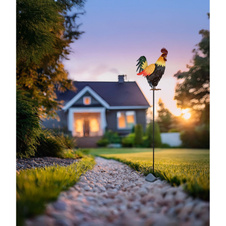 Solární svítidlo, kovově hnědé, černé, žluté, oranžové, vypínač, baterie AAA 300mAh 1,2V, IP44, kohout na hrotu, DxŠxV:28,5x13x100cm, včetně LED 0,024W 3V 3000K